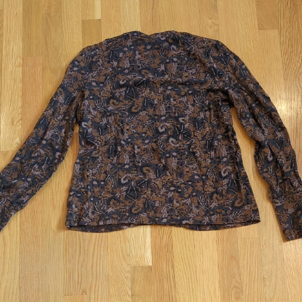 Thought Women Organic Cotton Jersey Chocolate Brown Floral Top US Large Whimsy - Picture 5 of 5